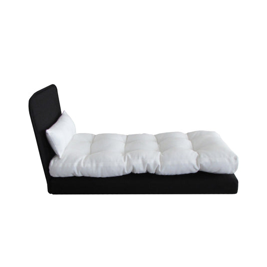 Upholstered Black Doll Bed for 11 1/2-inch and 12-inch dolls Side View