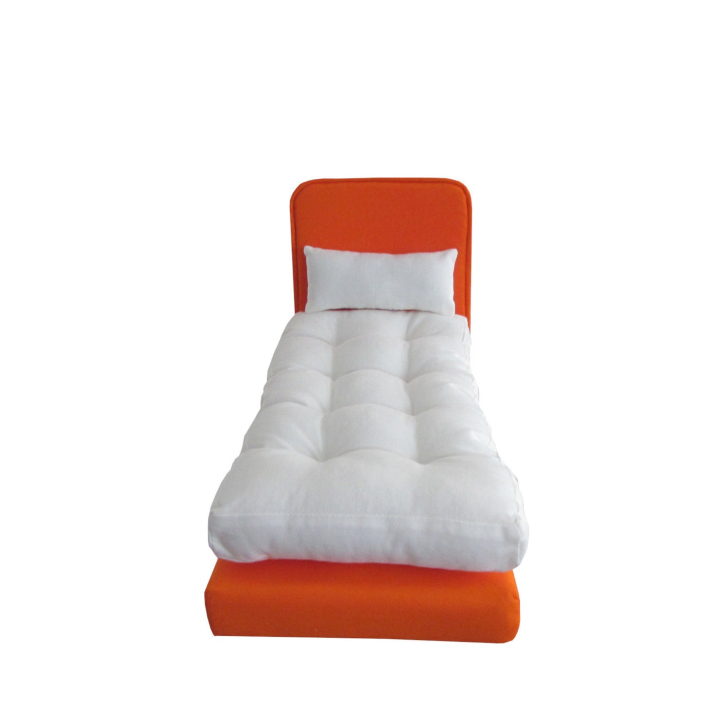 Upholstered Orange Doll Bed for 11 1/2-inch and 12-inch dolls Front View