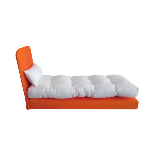 Upholstered Orange Doll Bed for 11 1/2-inch dolls and 12-inch dolls