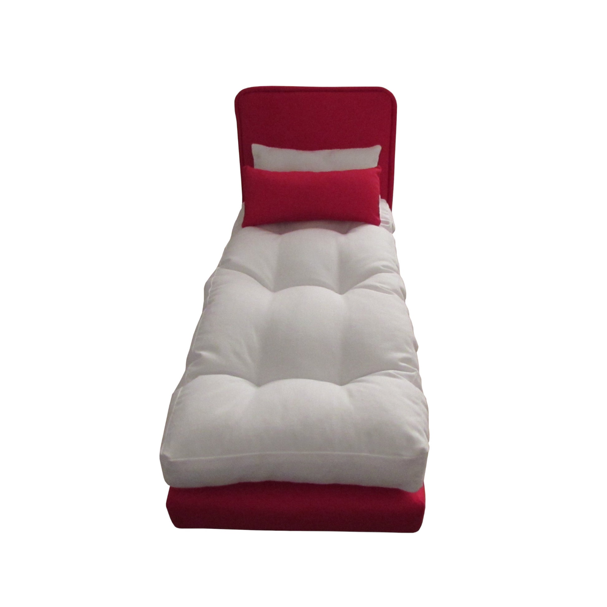 Upholstered Red Doll Bed for 11 1/2-inch and 12-inch dolls Third View