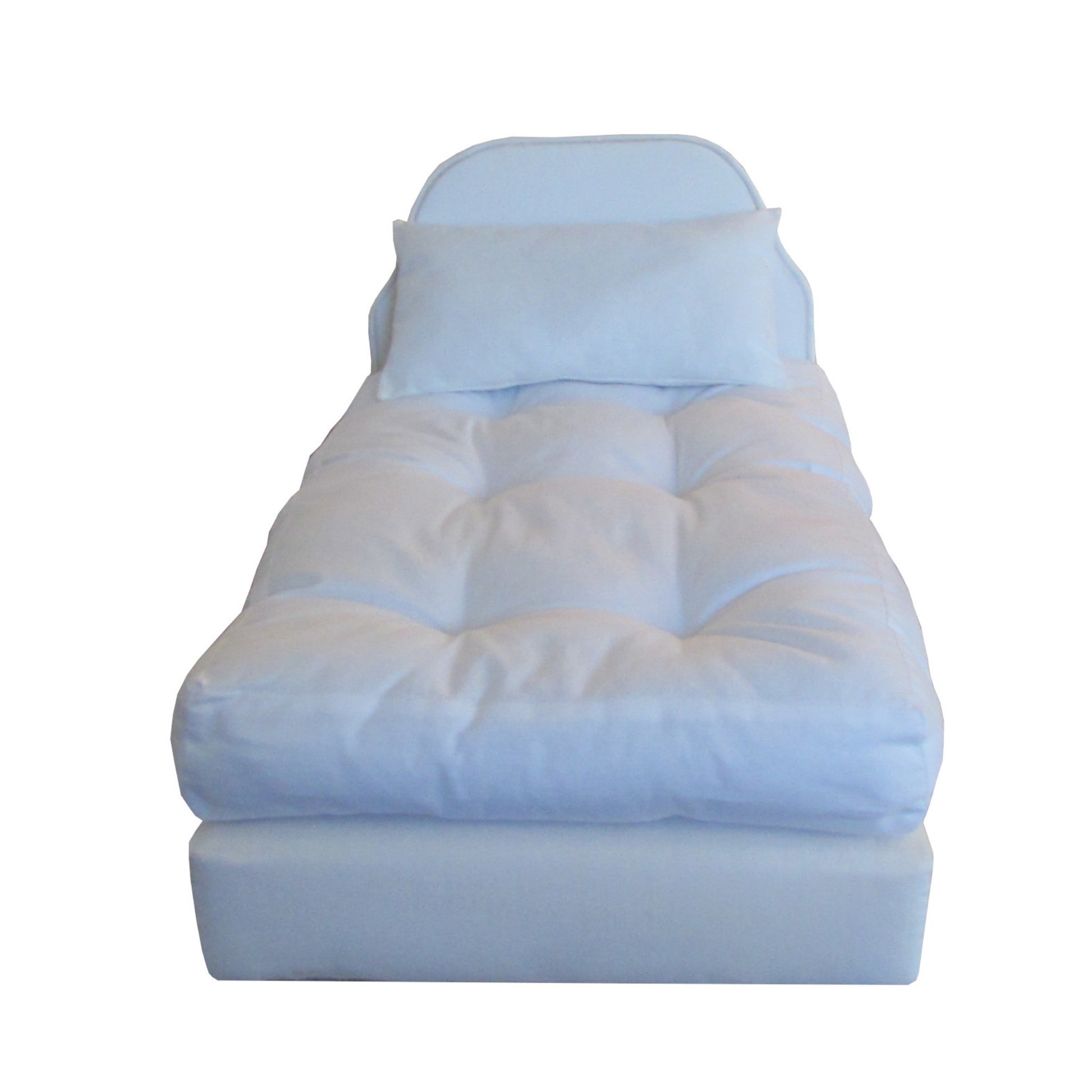 Upholstered White Doll Bed for 18 inch dolls with pillow