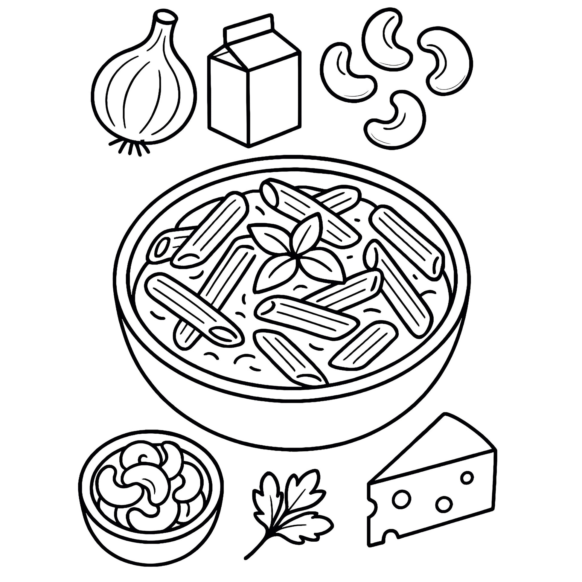 Vegan Delights Coloring Pages - Creamy Cashew Pasta