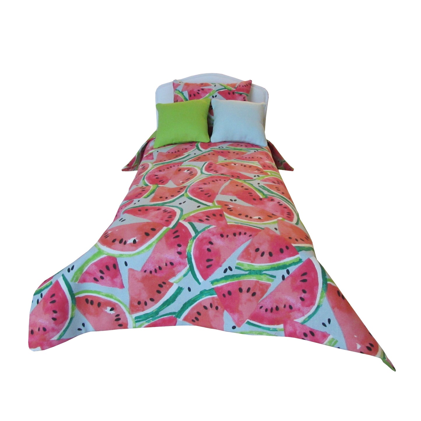 Watermelon Print Doll Bedding for 14 1/2 inch dolls Front view