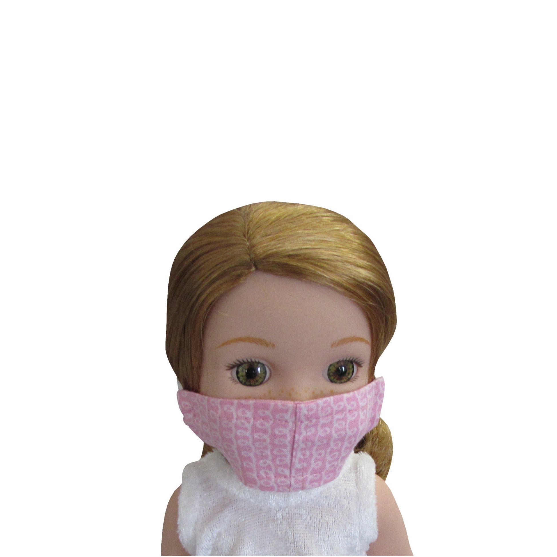White Curly Design on Pink Print Doll Face Mask for 14 1/2-inch dolls with Wellie Wishers doll Front