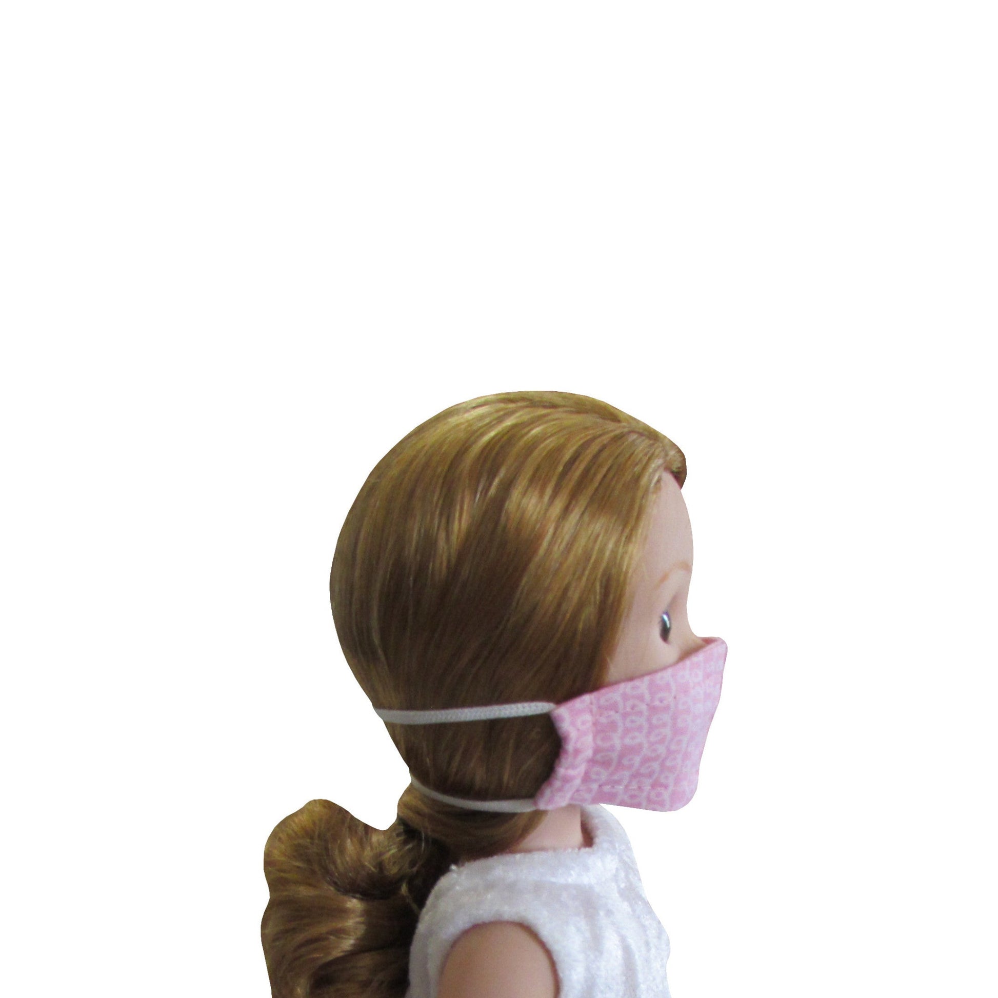 White Curly Design on Pink Print Doll Face Mask for 14 1/2-inch dolls with Wellie Wishers doll Side