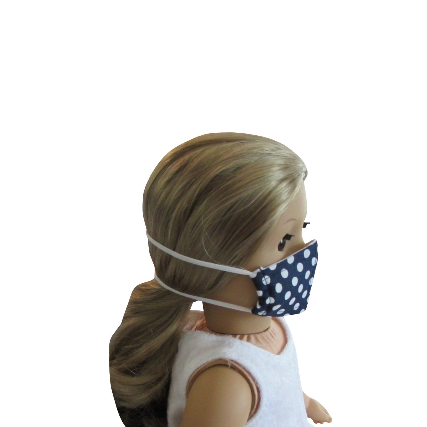 White Dots on Navy Print for 18-inch dolls with American Girl doll Side