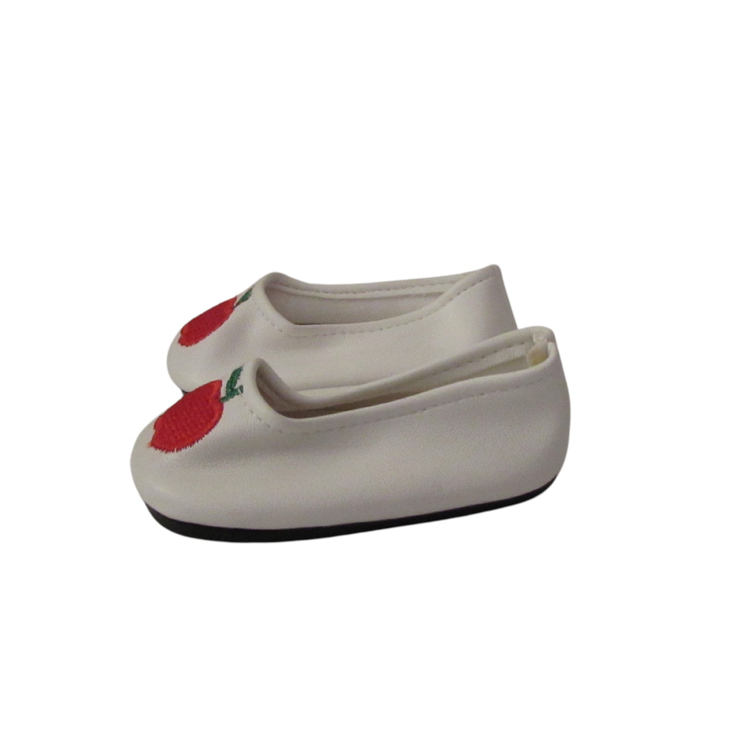 White Flat Shoes with Apple Design for 18-inch dolls Side view