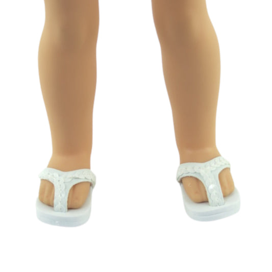 White Flip Flops for 14 1/2-inch dolls with doll