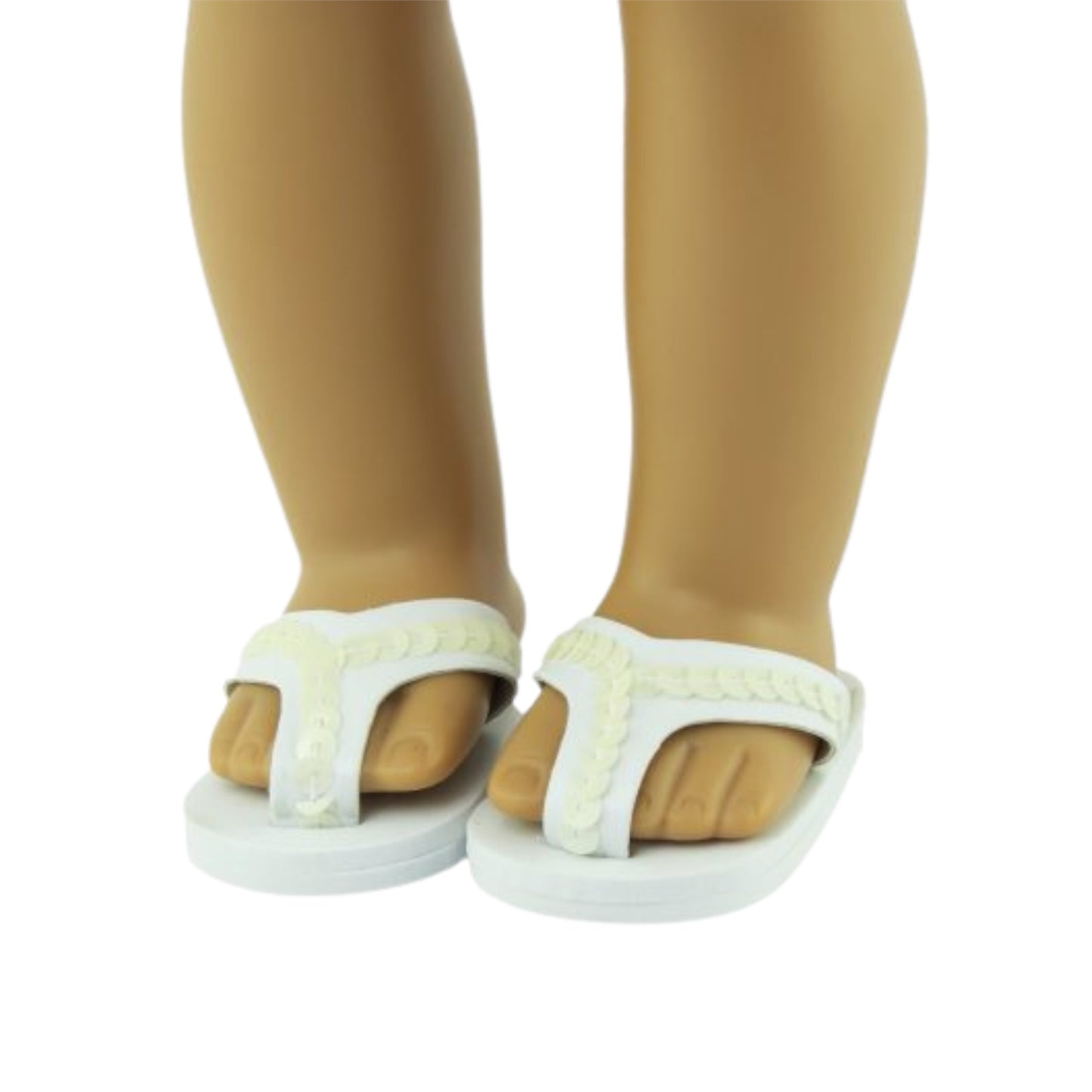 White Flip Flops for 18-inch dolls with doll