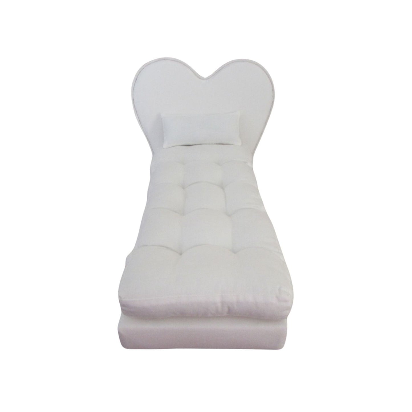 White heart doll bed with pillow and mattress front view for 11.5-inch and 12-inch dolls