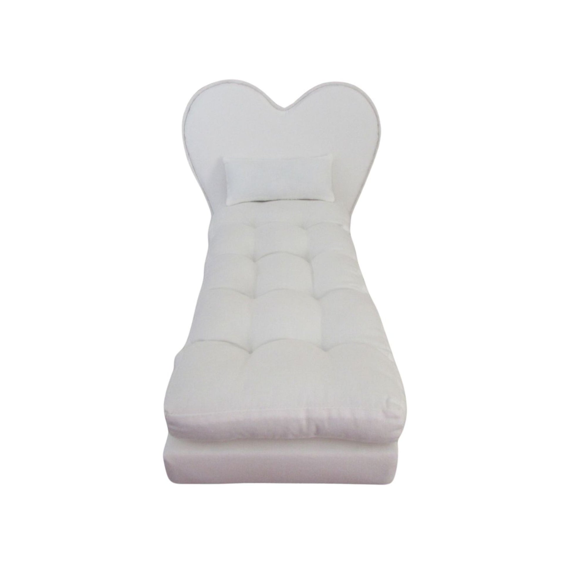 White heart doll bed with pillow and mattress front view for 11.5-inch and 12-inch dolls