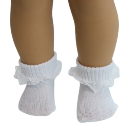 White Lace Socks for 18-inch dolls with doll