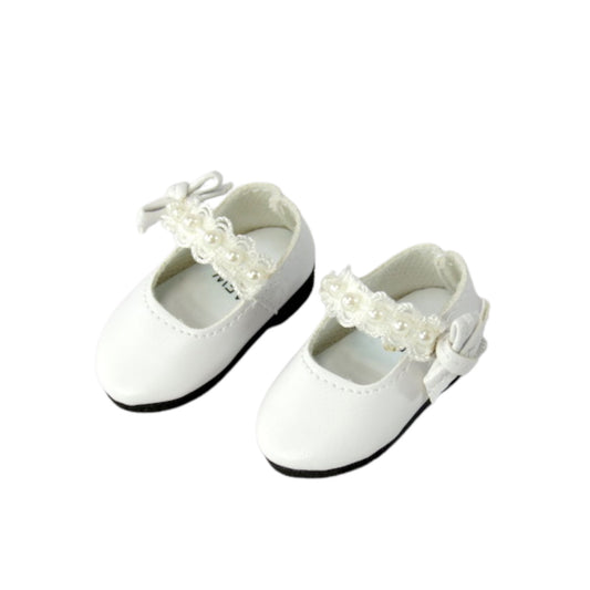 White Lace and Pearl Dress Shoes for 14 1/2-inch dolls