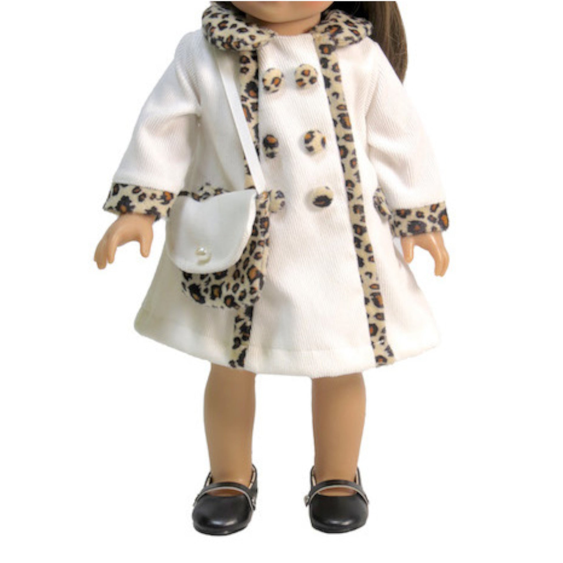 White Leopard Coat with Purse for 18-inch dolls