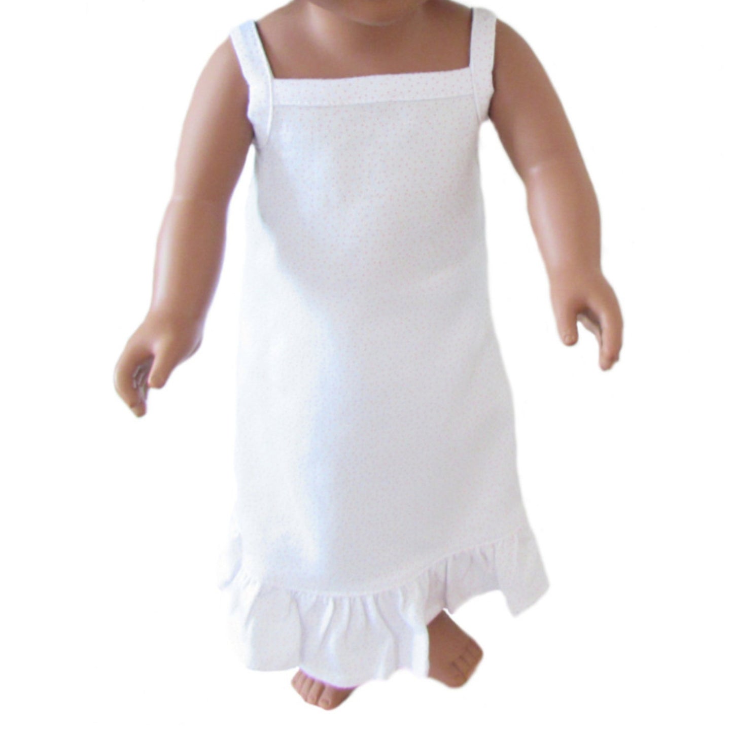 White Nightgown with Mini Pink Dots and Ruffles for 18-inch dolls with doll View 3