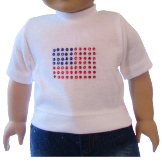 White Short Sleeve Shirt with Rhinestones  Flag for 18-inch dolls with doll