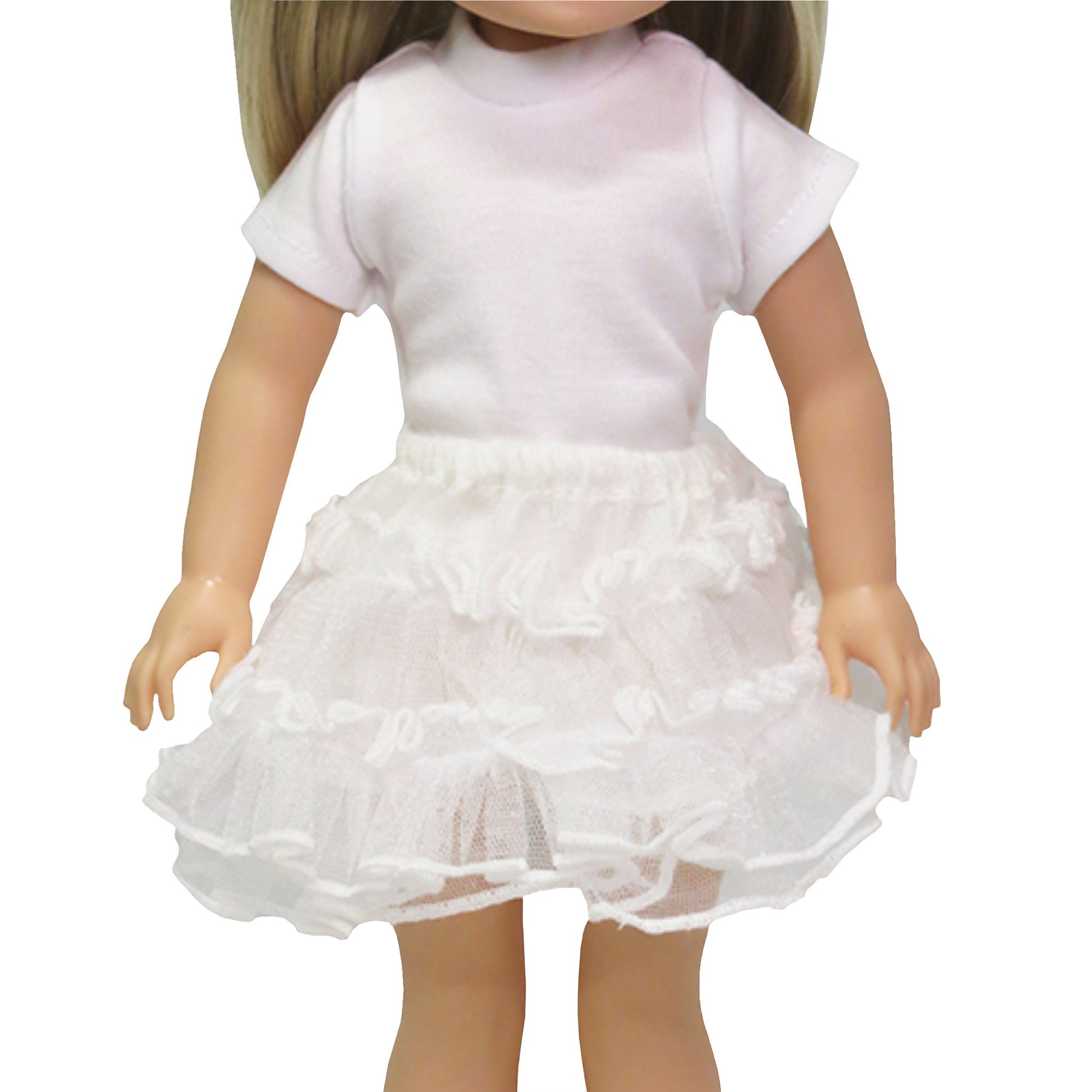 White Tutu for 14 1/2 inch dolls Front view Up Close