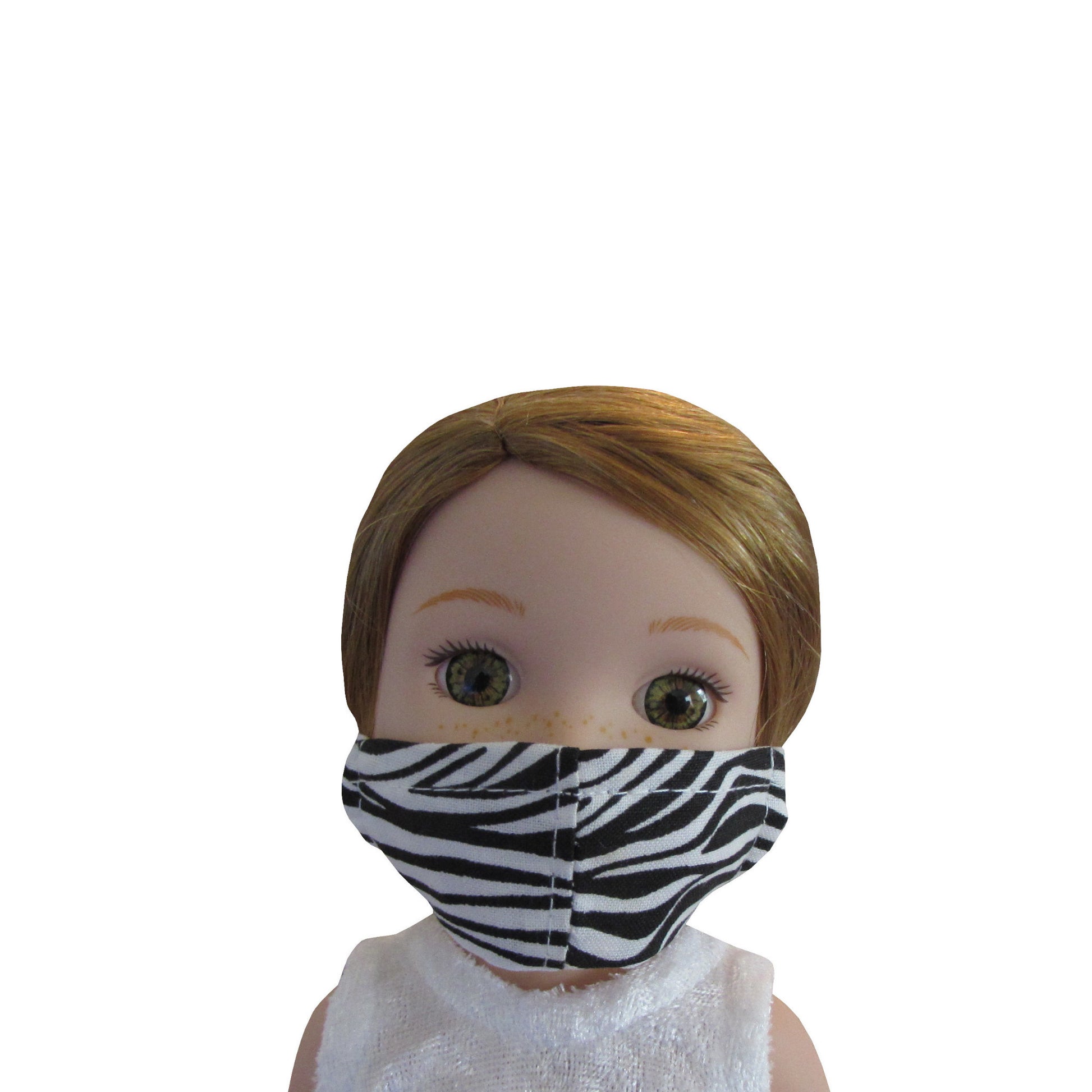 White Zebra Print Doll Face Mask for 14 1/2-inch dolls with Wellie Wishers doll Front
