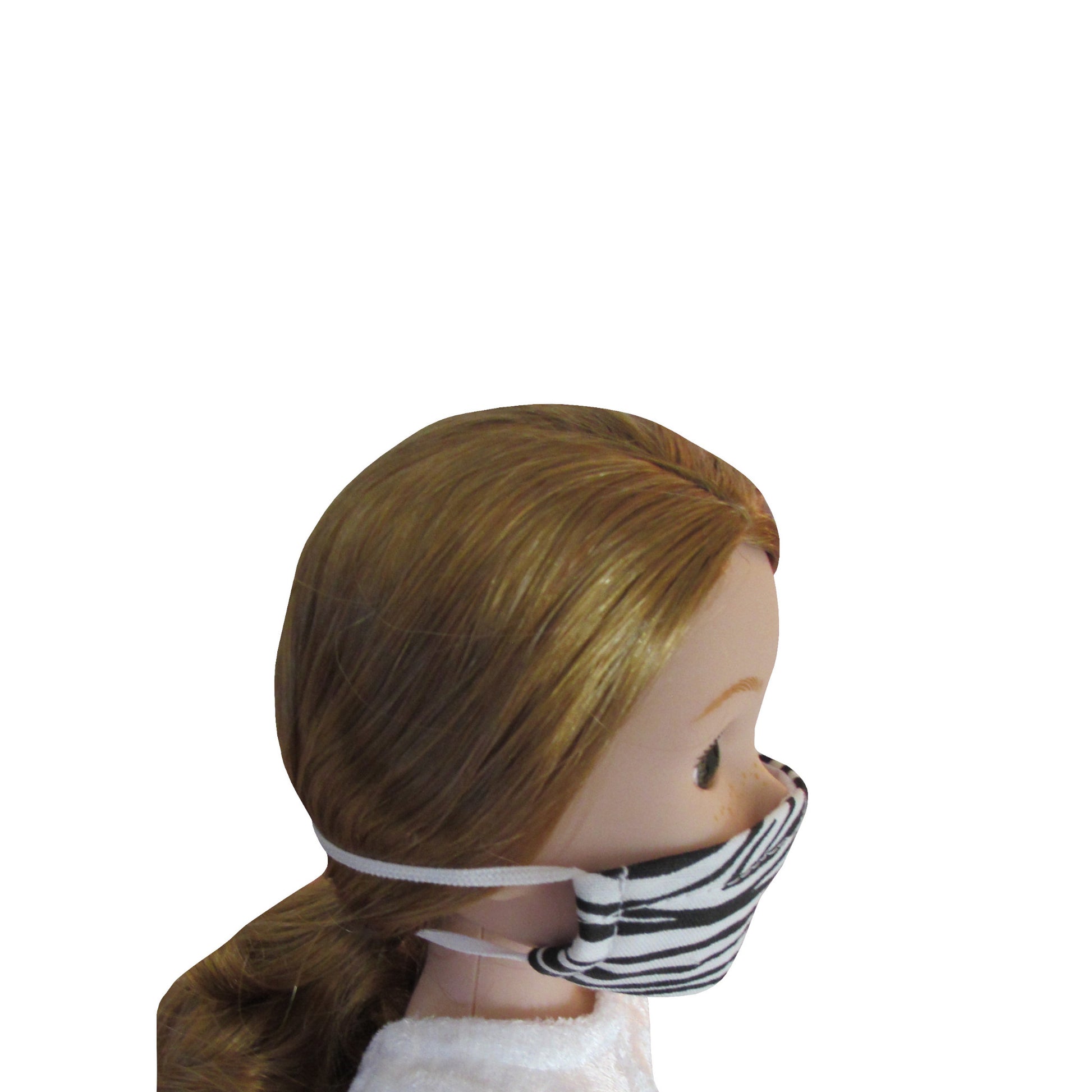 White Zebra Print Doll Face Mask for 14 1/2-inch dolls with Wellie Wishers doll Side