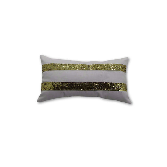 Decorative pillow with gold metallic trim on a white background