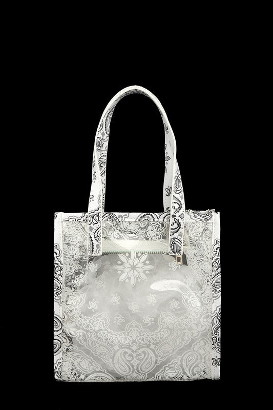 White Amoeba Print Transparent Small Tote Bag