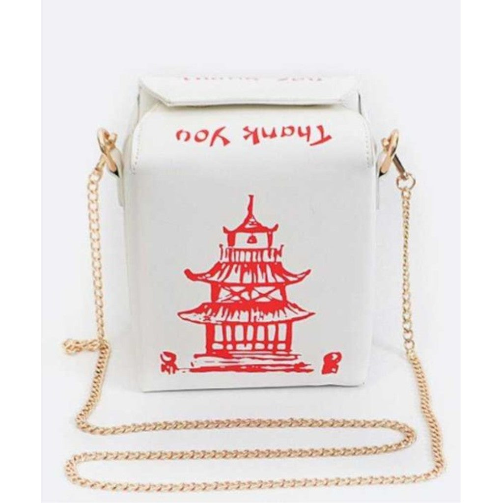 White Chinese Take Out Box Fashion Clutch Front view