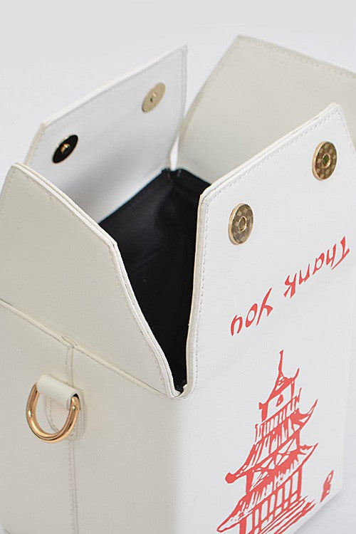 White Chinese Take Out Box Fashion Clutch Open view