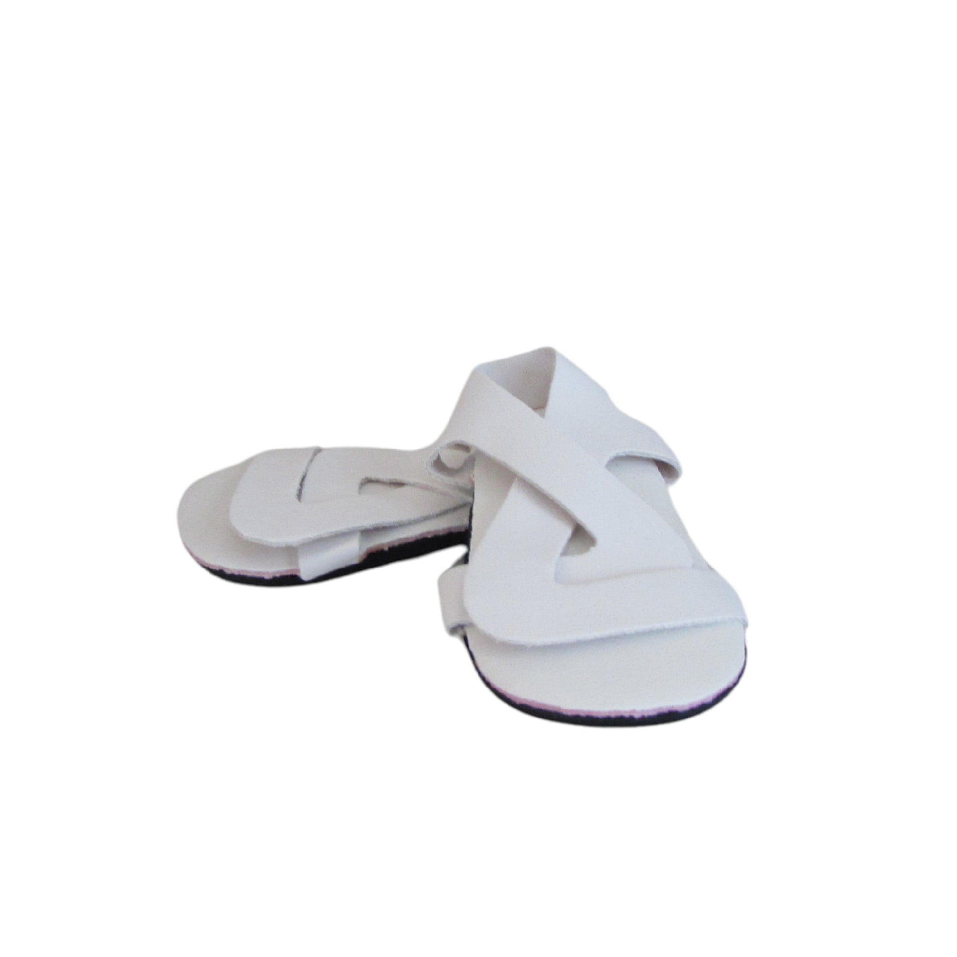White Criss Cross Sandals for 18-inch dolls side and front view