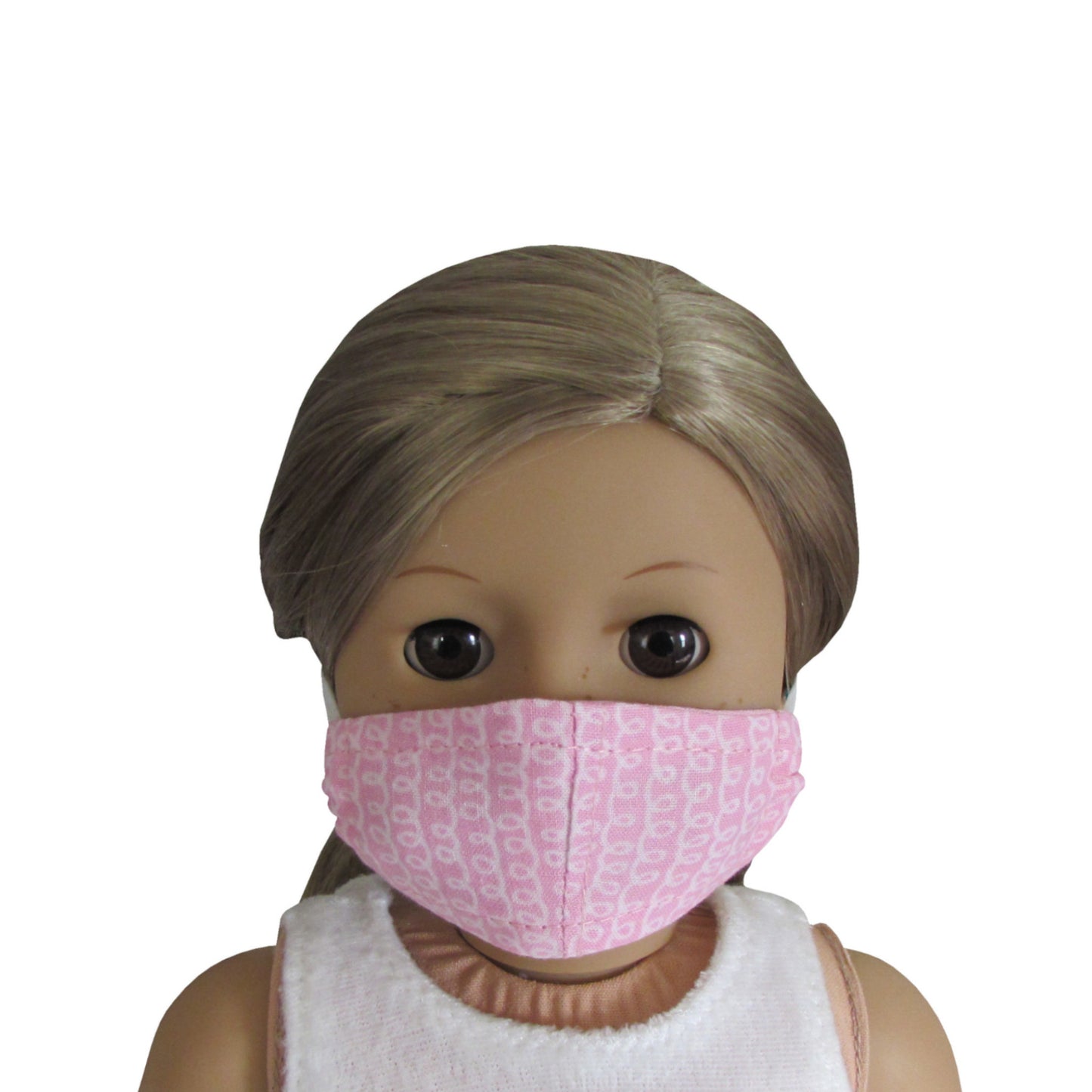 White Curly Design on Pink Print Doll Face Mask for 18-inch dolls
