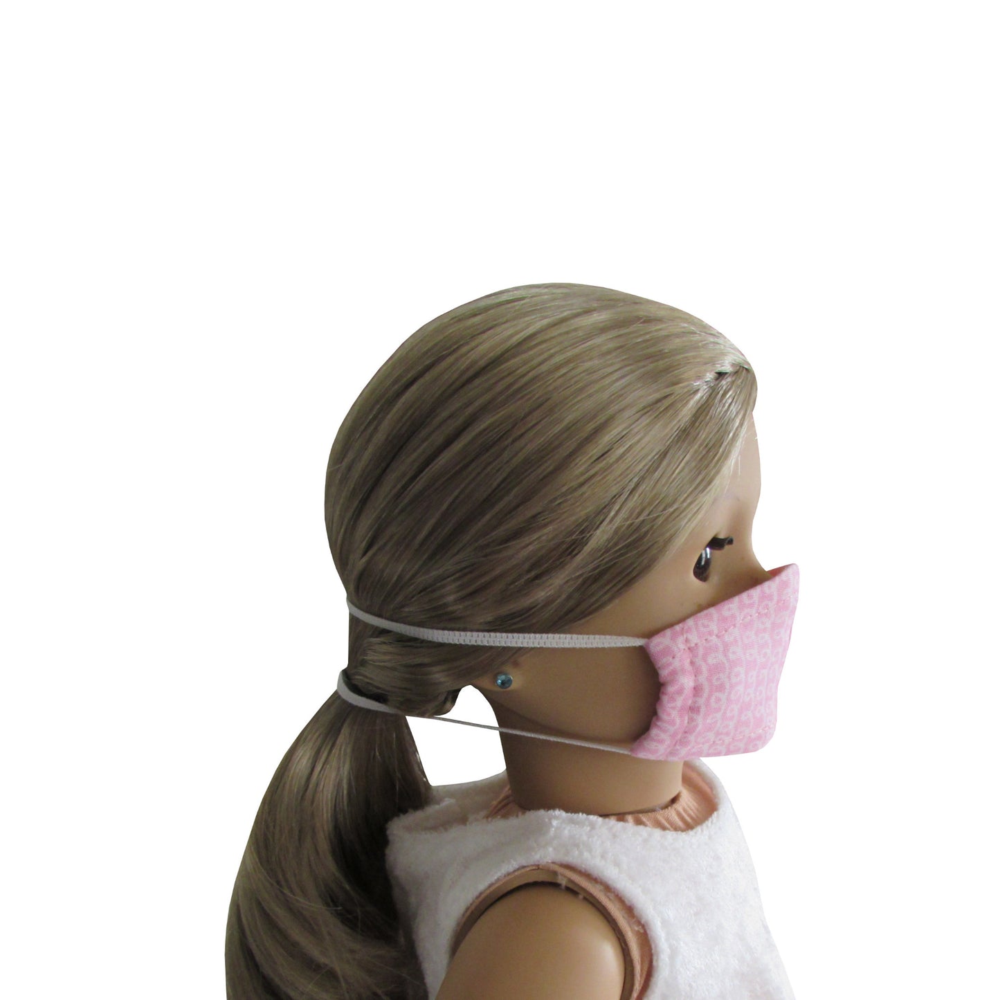 White Curly Design on Pink Print Doll Face Mask for 18-inch dolls