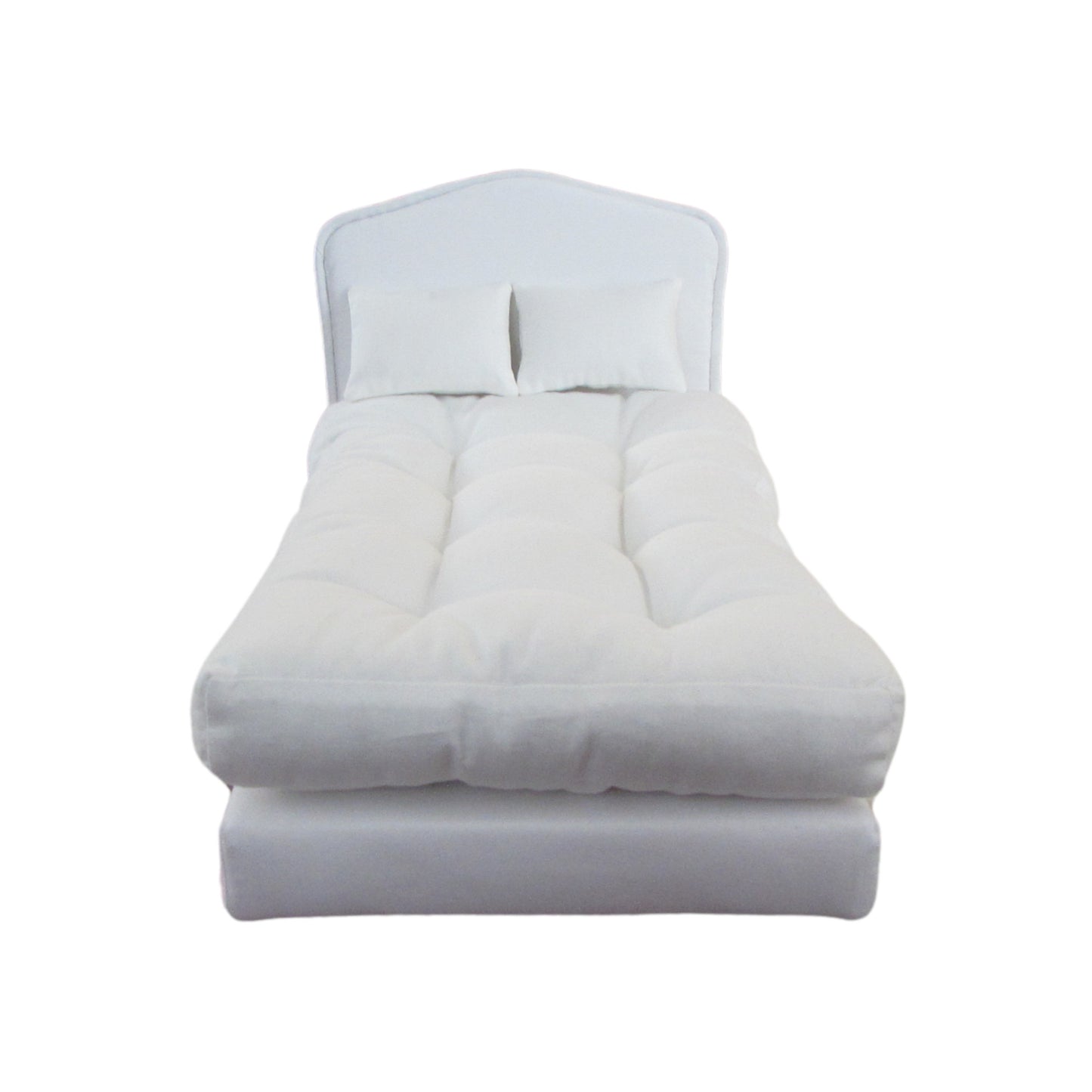White Double Doll Bed, Pillows, and Mattress for 11 1/2 inch dolls