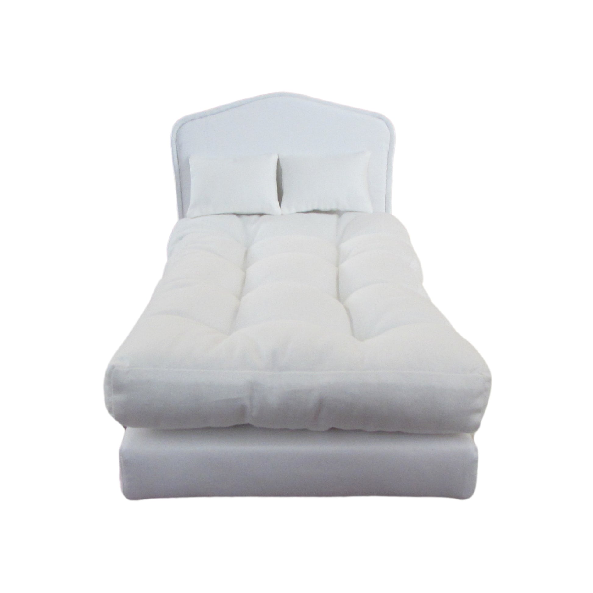 White Double Doll Bed, Pillows, and Mattress for 11 1/2 inch dolls