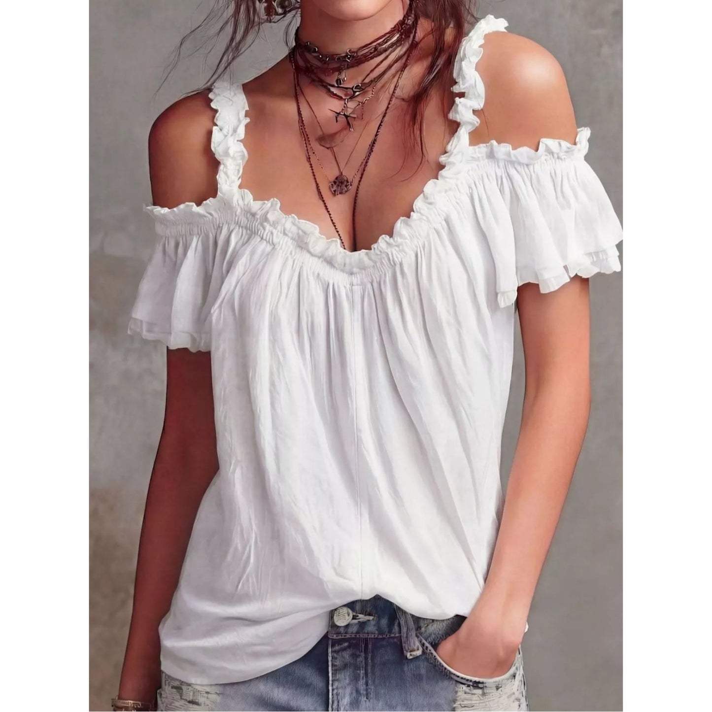 Frill Cold Shoulder Blouse