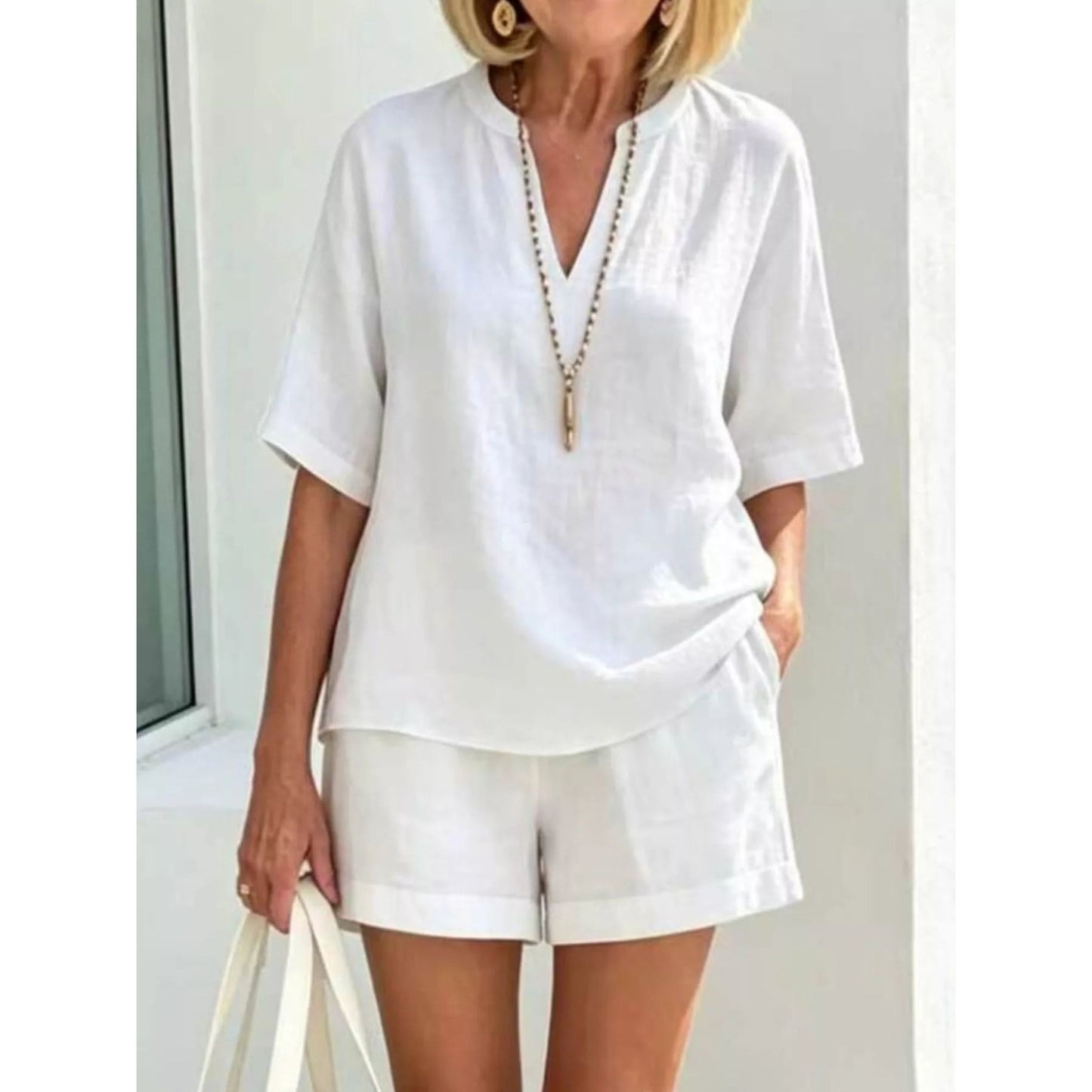 Full Size Half Sleeve Top and Shorts Set Plus Size