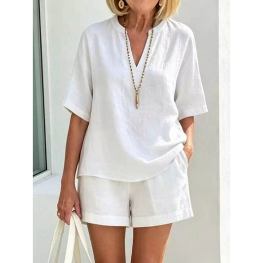 Full Size Half Sleeve Top and Shorts Set Plus Size