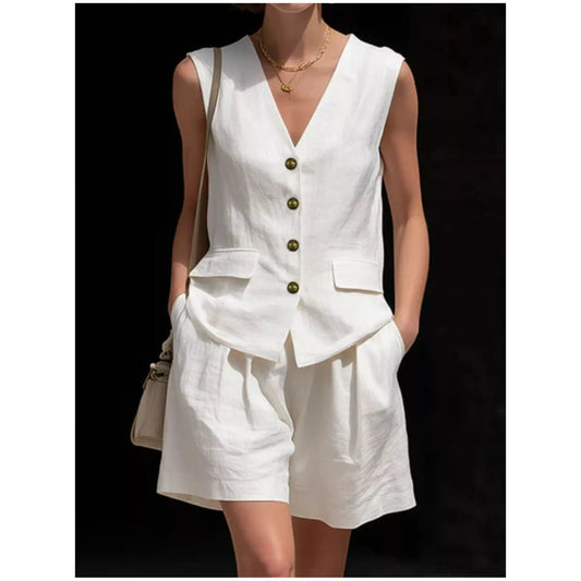 Full Size Sleeveless Vest and Shorts Set Plus Size