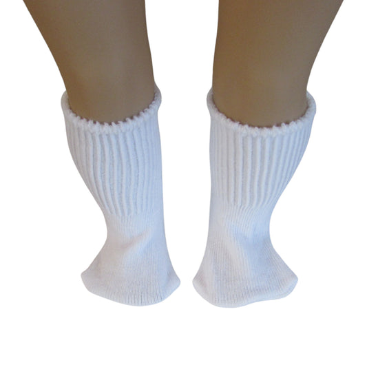 White Knee Socks for 18-inch dolls on doll Front view