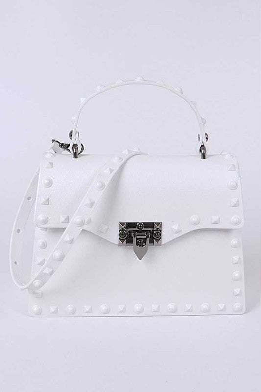 White Matte Finish Studded Convertible Jelly Bag Front view