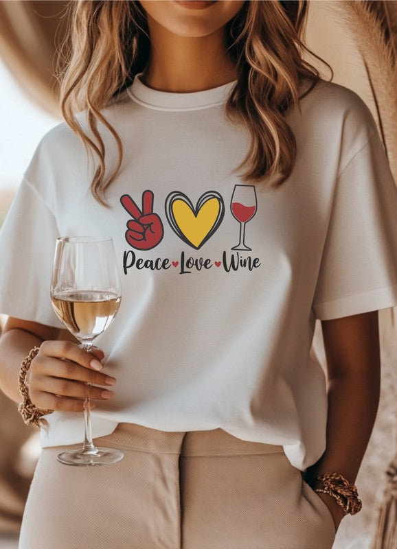 White Peace Love Wine Graphic Tee