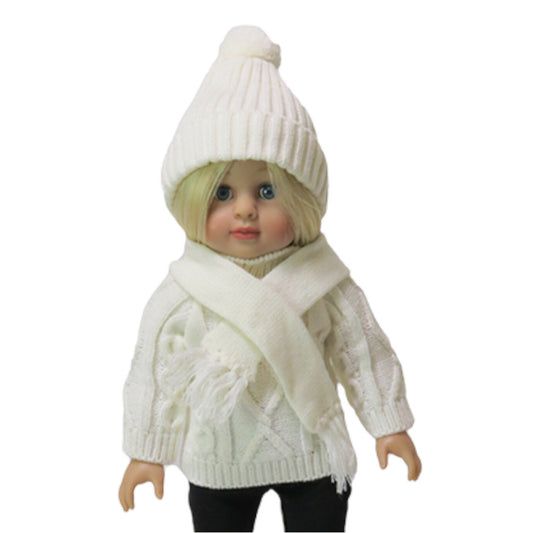 White Sweater Set for 18-inch dolls with doll