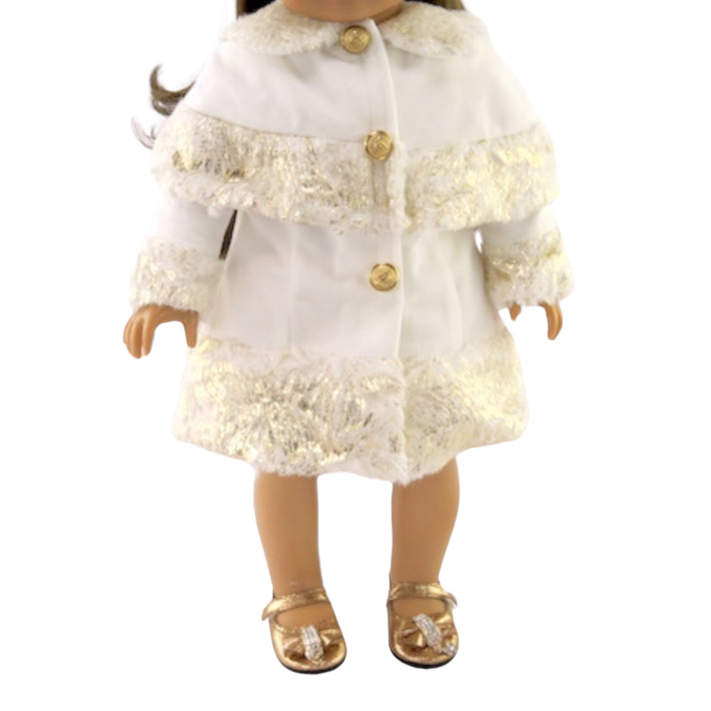 White and Gold Coat with Hat for 18 inch dolls with doll