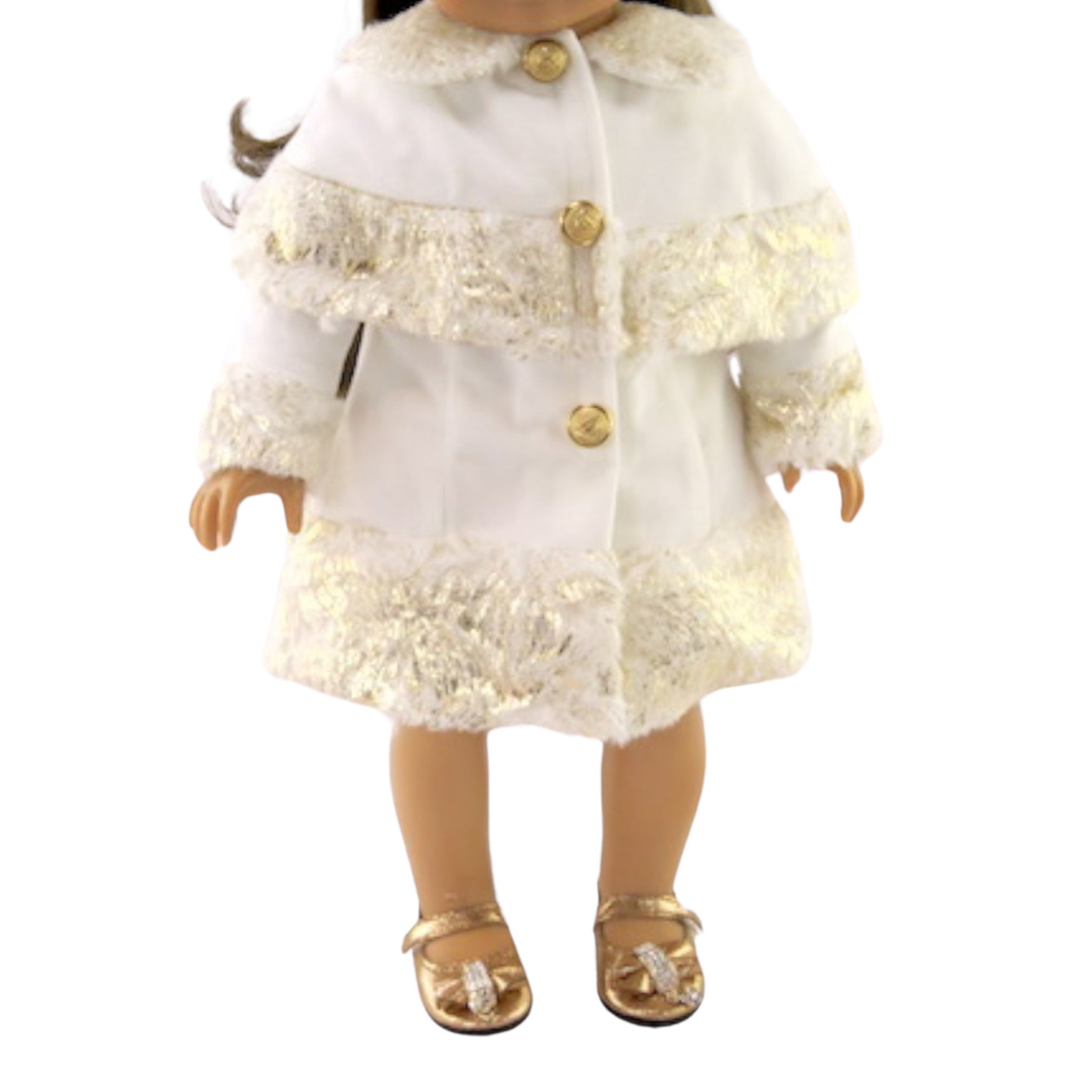 White and Gold Coat with Hat for 18 inch dolls with doll