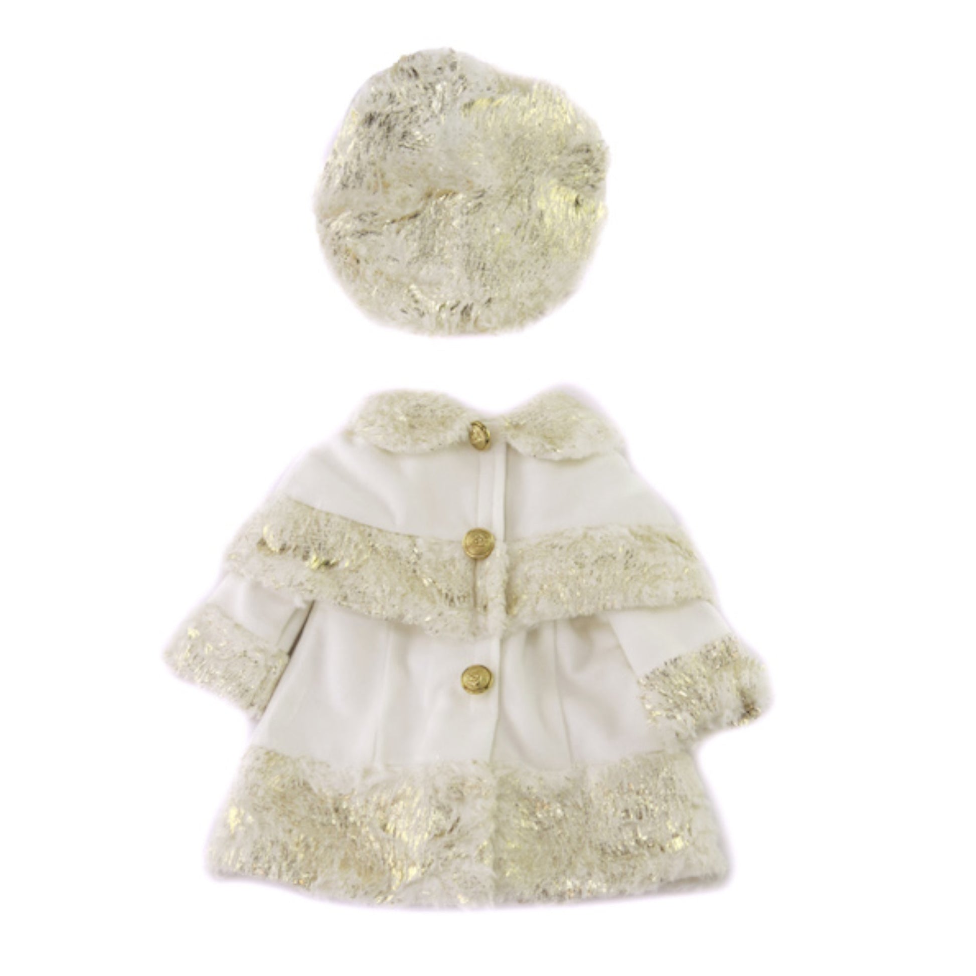 White and Gold Coat with Hat for 18 inch dolls with doll Flat