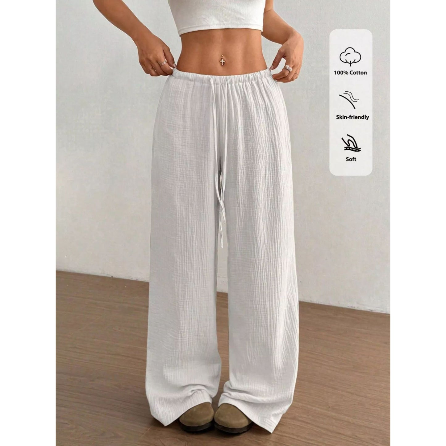 Wide-Leg Drawstring Pants