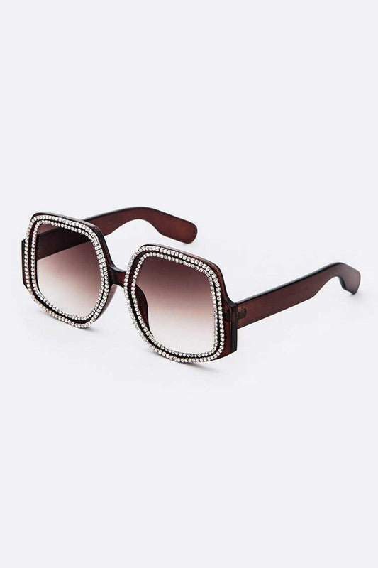 Wine Crystal Pave Iconic Oversized Sunglasses Side view