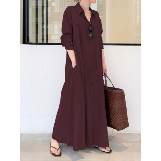 Full Size Button Front Long Sleeve Maxi Shirt Dress Plus Size