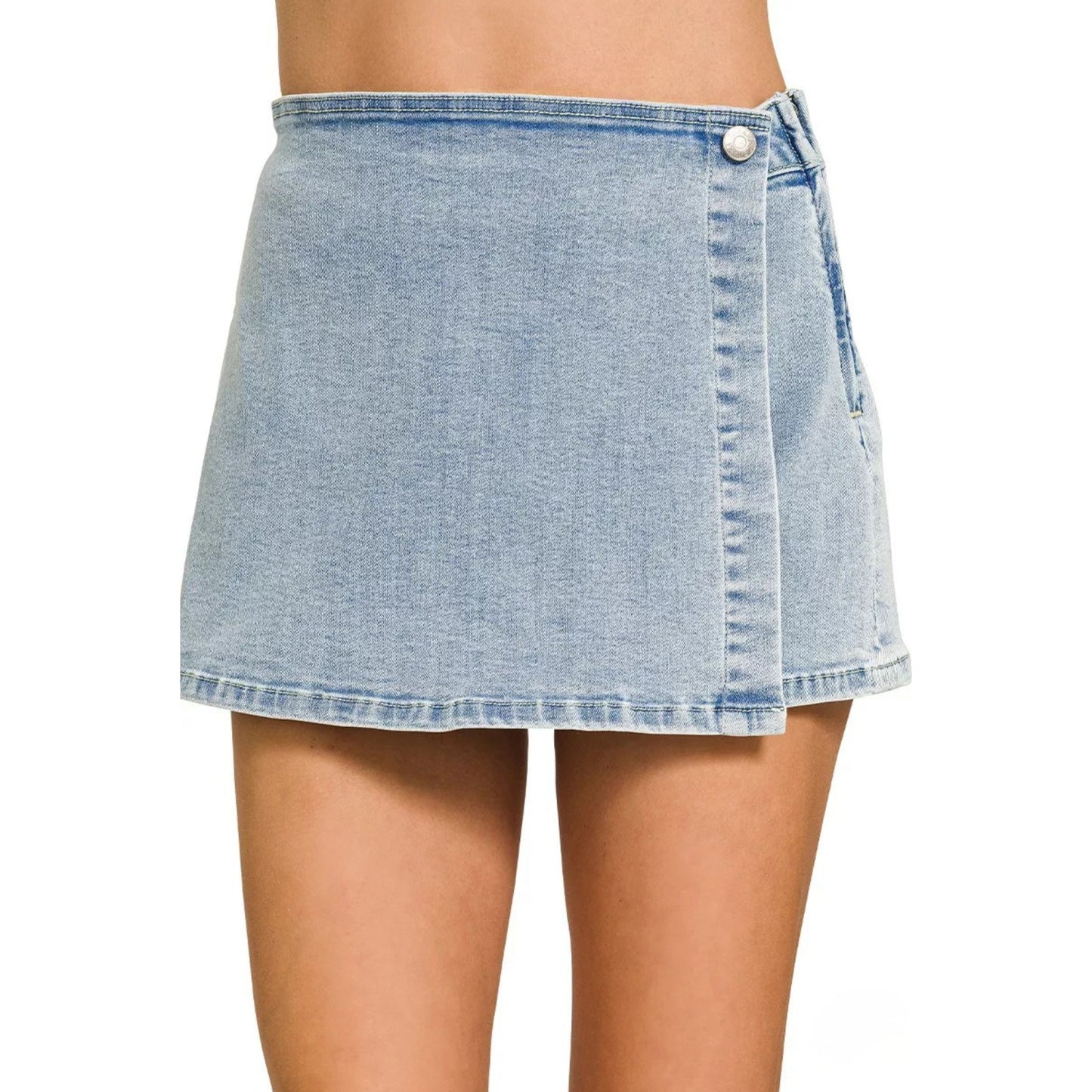 Wrap Front Denim Skort