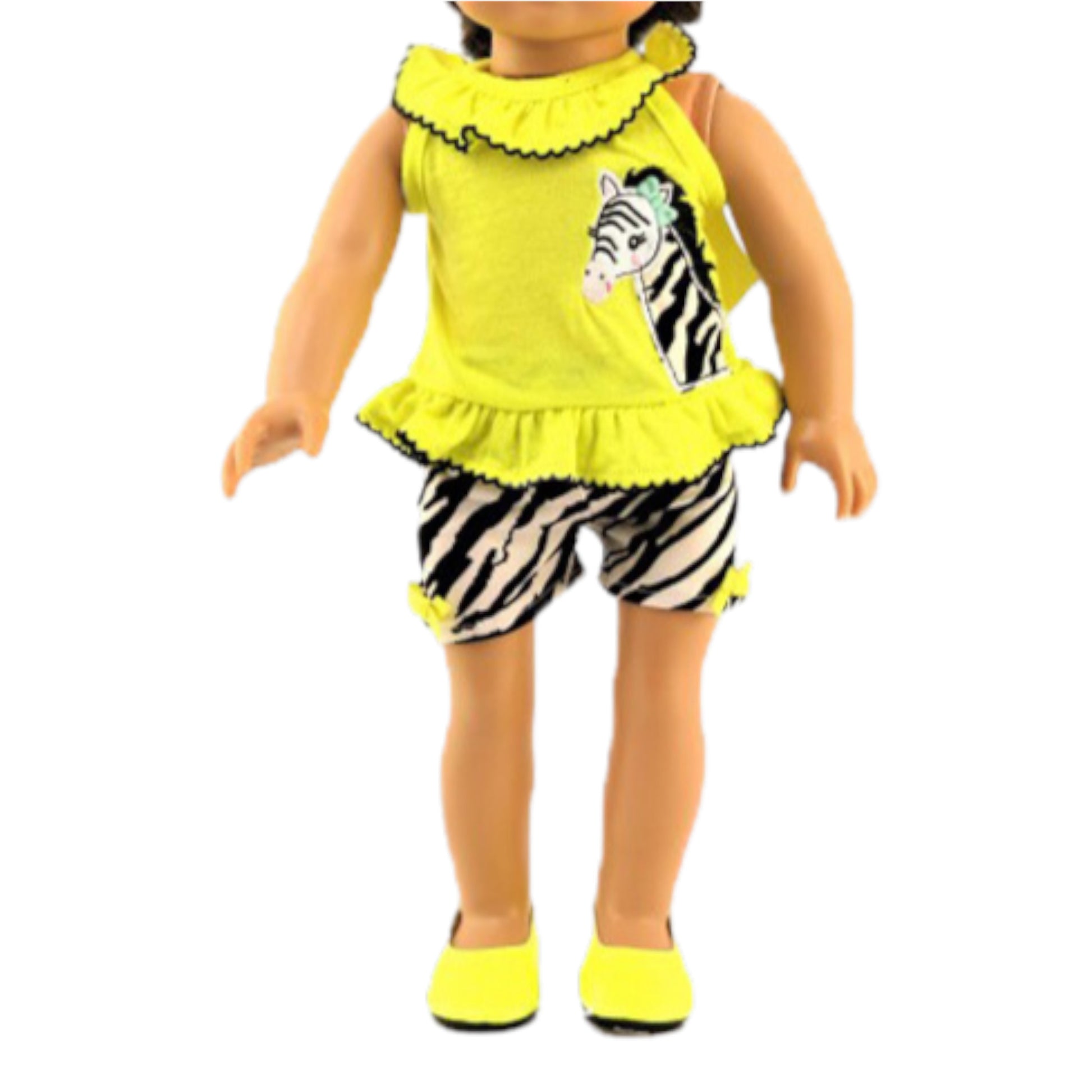 Yellow Zebra Shorts Set for 18-inch dolls with doll