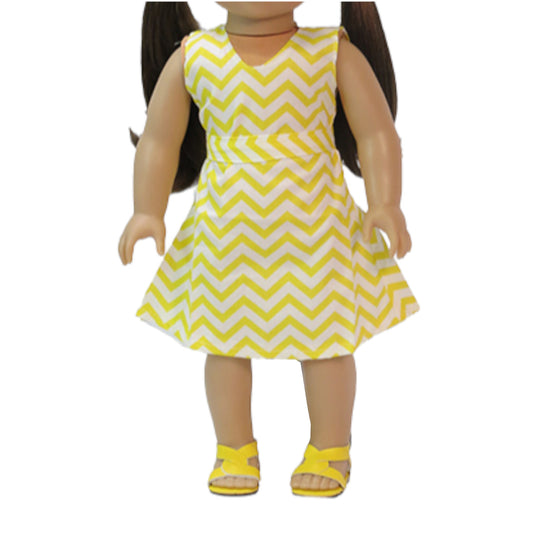 Yellow Chevron Dress for 18-inch dolls with doll