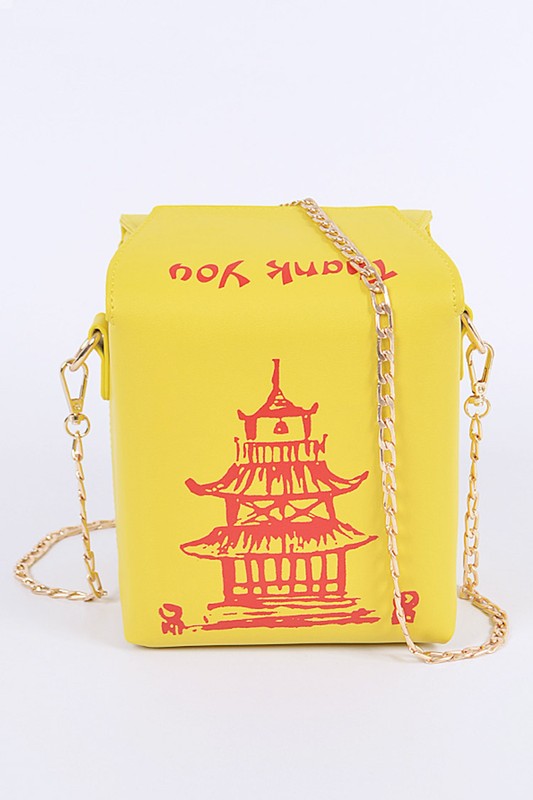 Yellow Chinese Take Out Box Fashion Clutch Front view